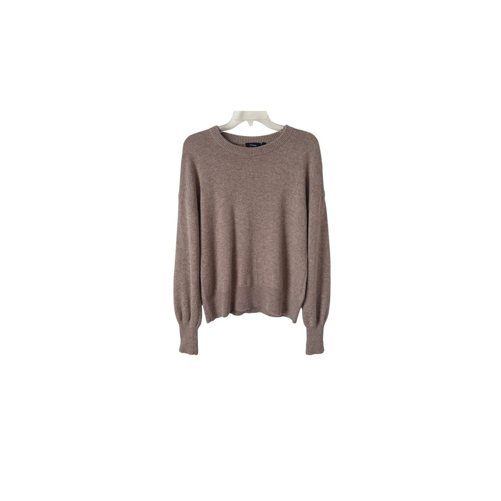 Theory Cashmere Drop Shoulder Crew Neck Sweater Taupe Relaxed Fit Women's Lg